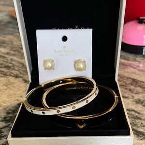 Kate Spade Gold and White Earrings with Bangle Set (Bundle)